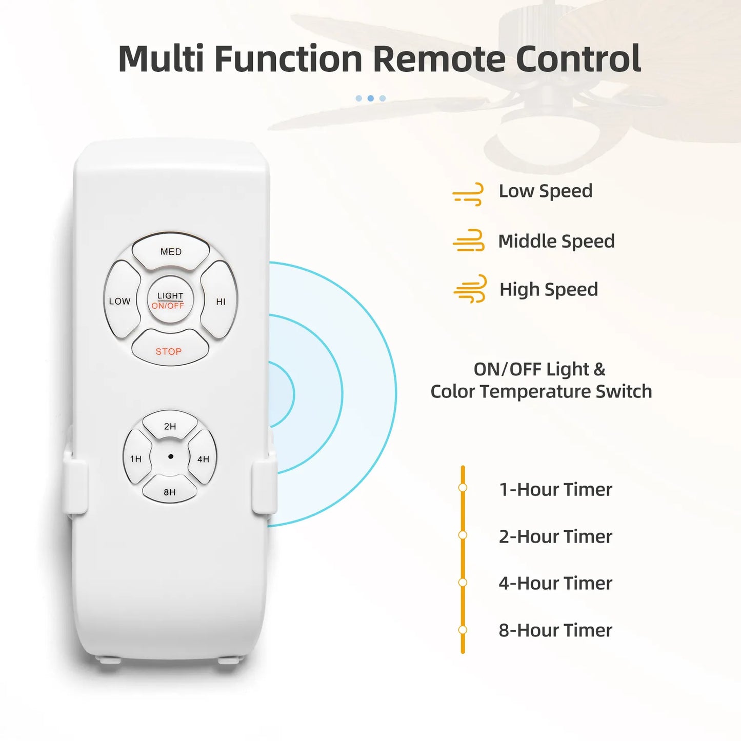 Walnut Palm Leaf Ceiling Fan With Light & Remote