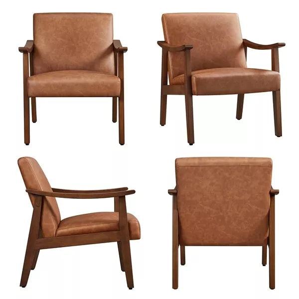 Nia Leather Mid Century Accent Armchair