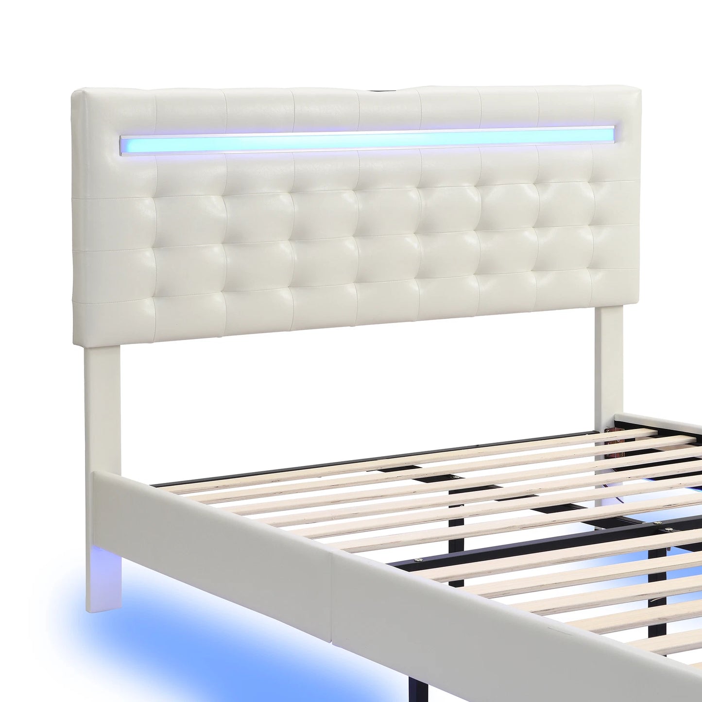 Neal Leather Upholstered Floating Bed With Lights