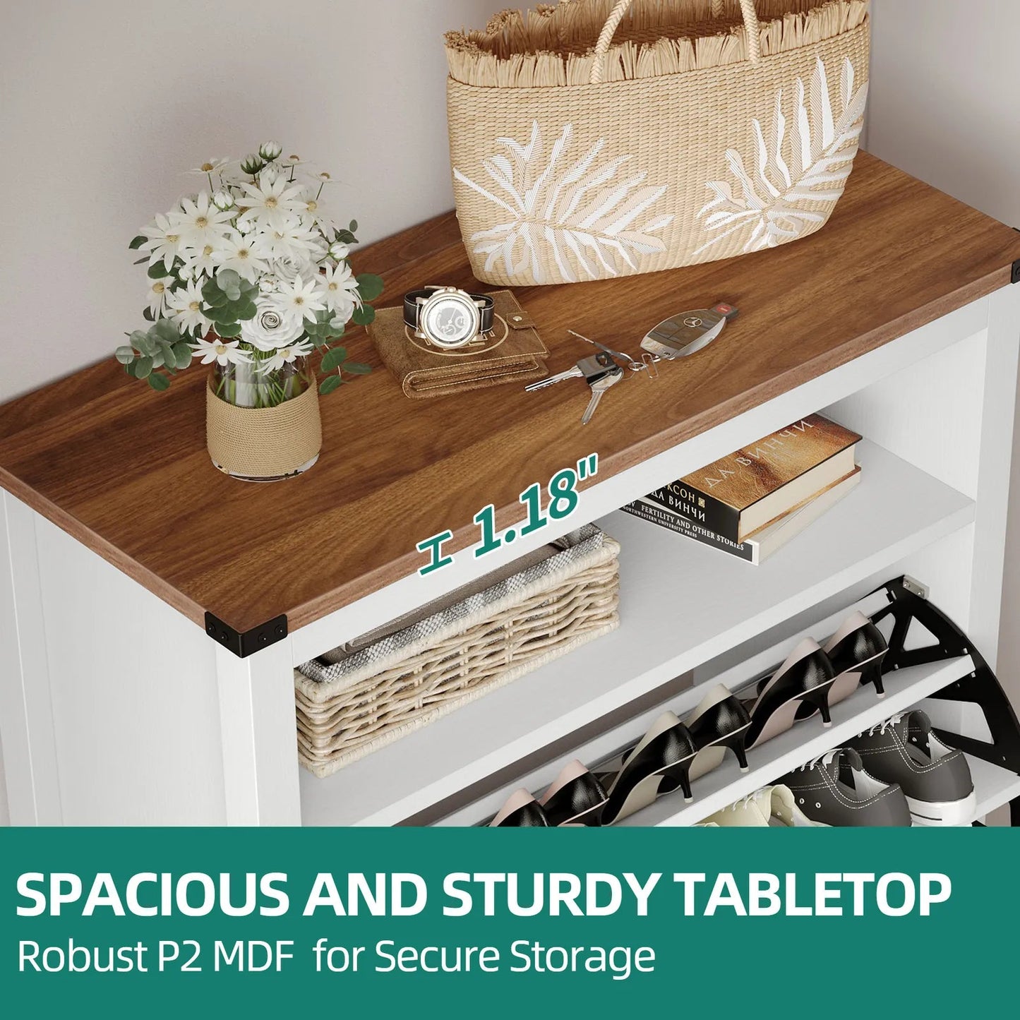 LED Farmhouse Narrow Entryway Shoe Cabinet Canva Home