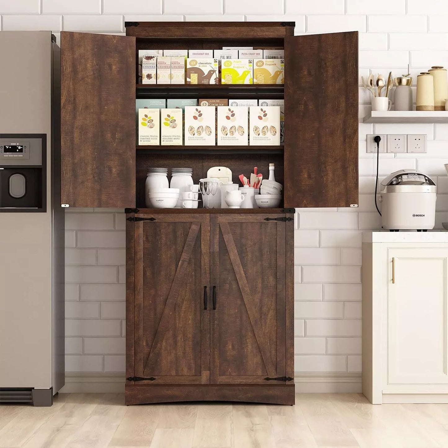 Rafe Tall Farmhouse Kitchen Pantry Cabinet