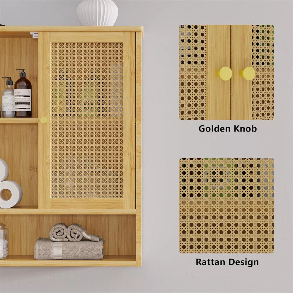 Rattan Wall Mounted Bathroom Cabinet