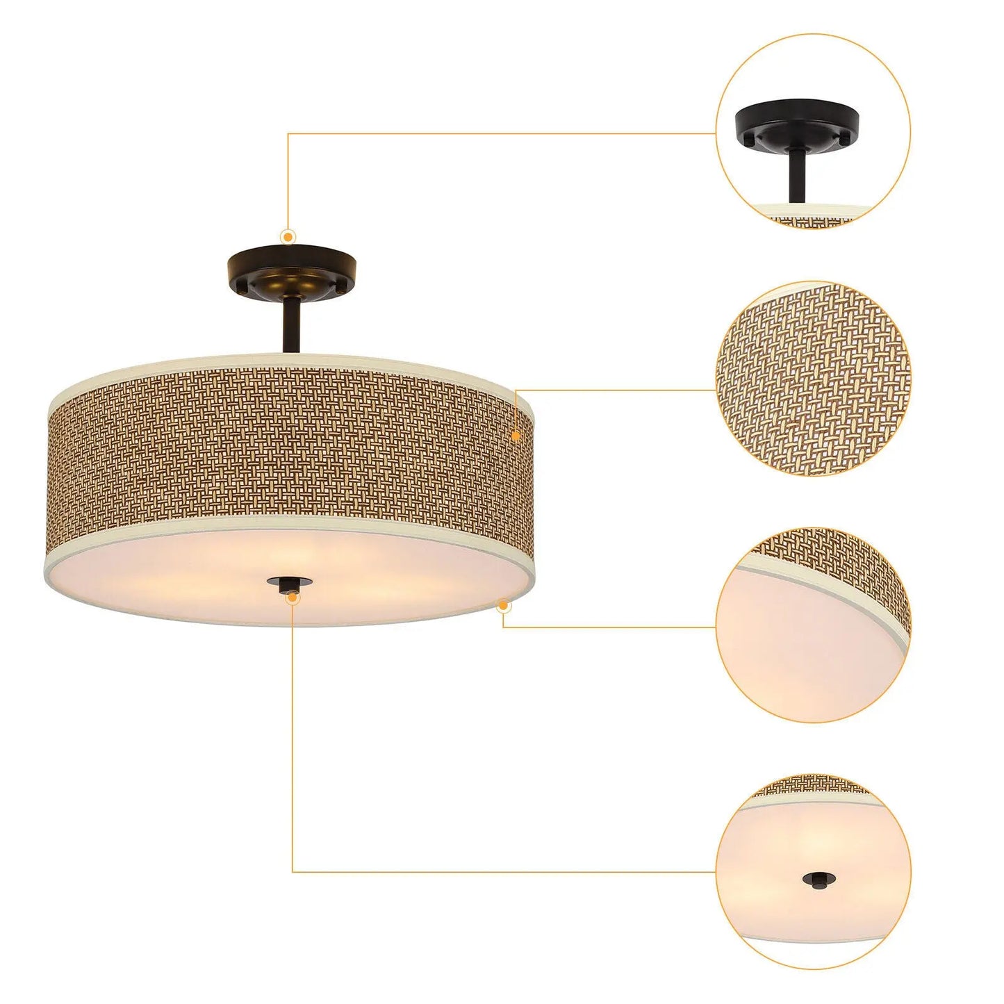 Rattan Semi Mount Ceiling Light Canva Home