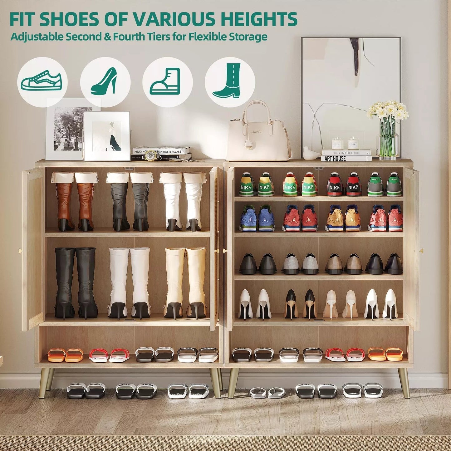 Rattan Narrow Entryway Shoe Cabinet Canva Home