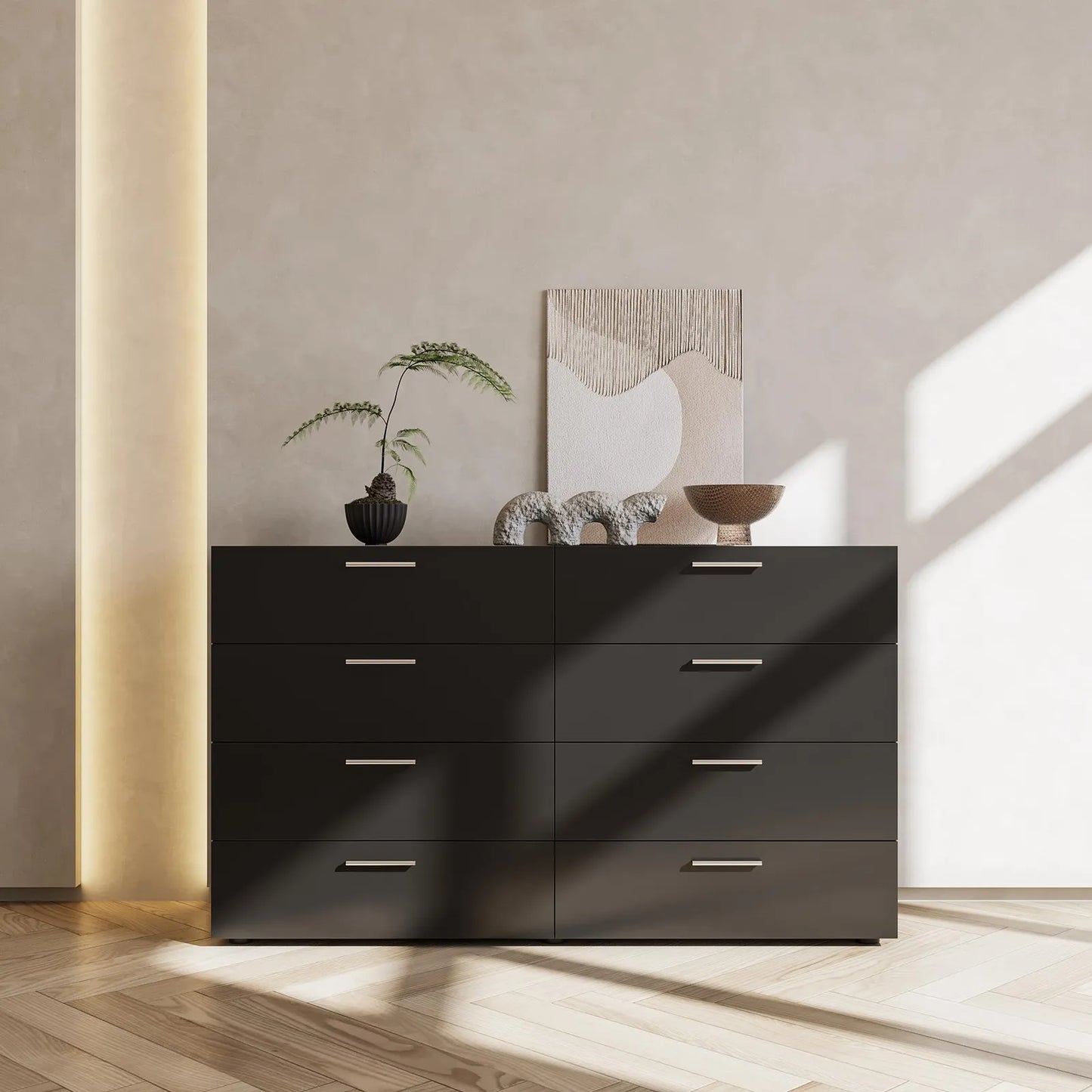 Noah Black Modern 8 Drawer Chest Dresser