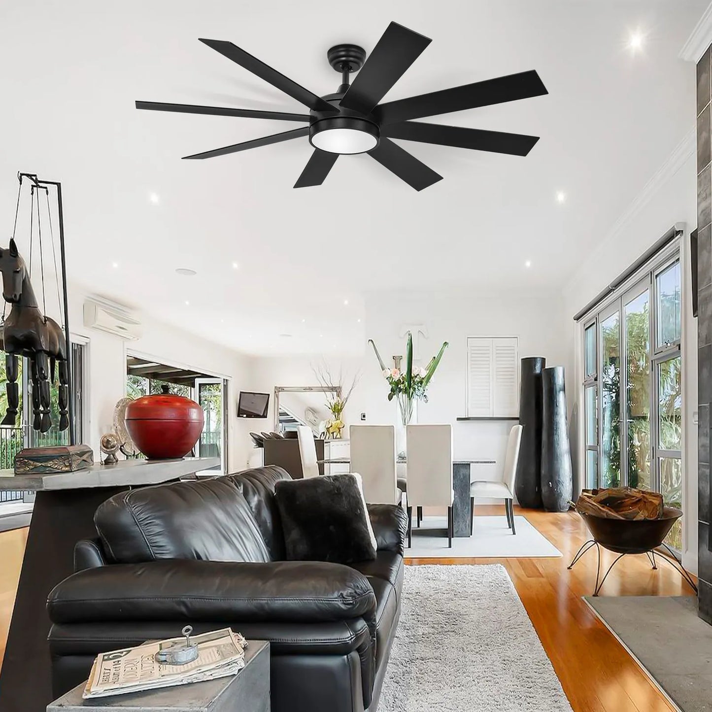 Black Modern Ceiling Fan With Light & Remote