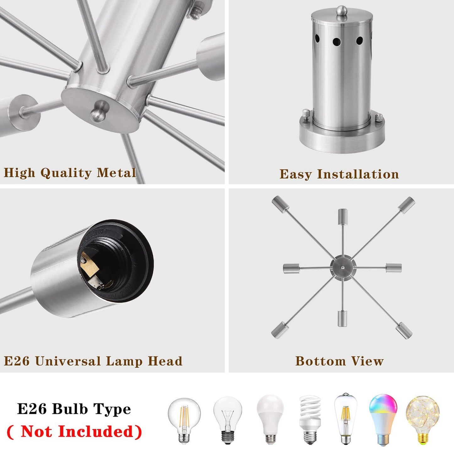 Silver 8 Bulbs Sputnik Dining Room Chandelier