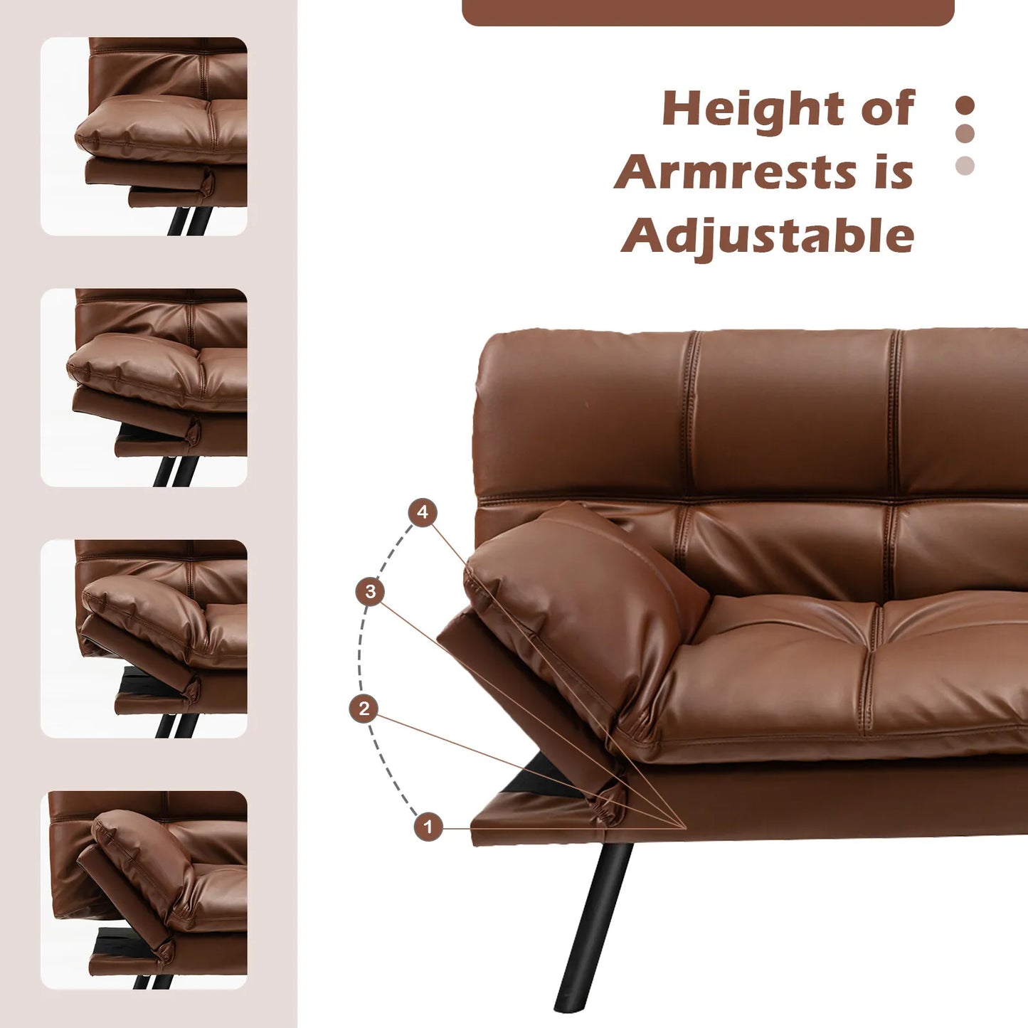 Leather Memory Foam Convertible Futon Sofa Bed