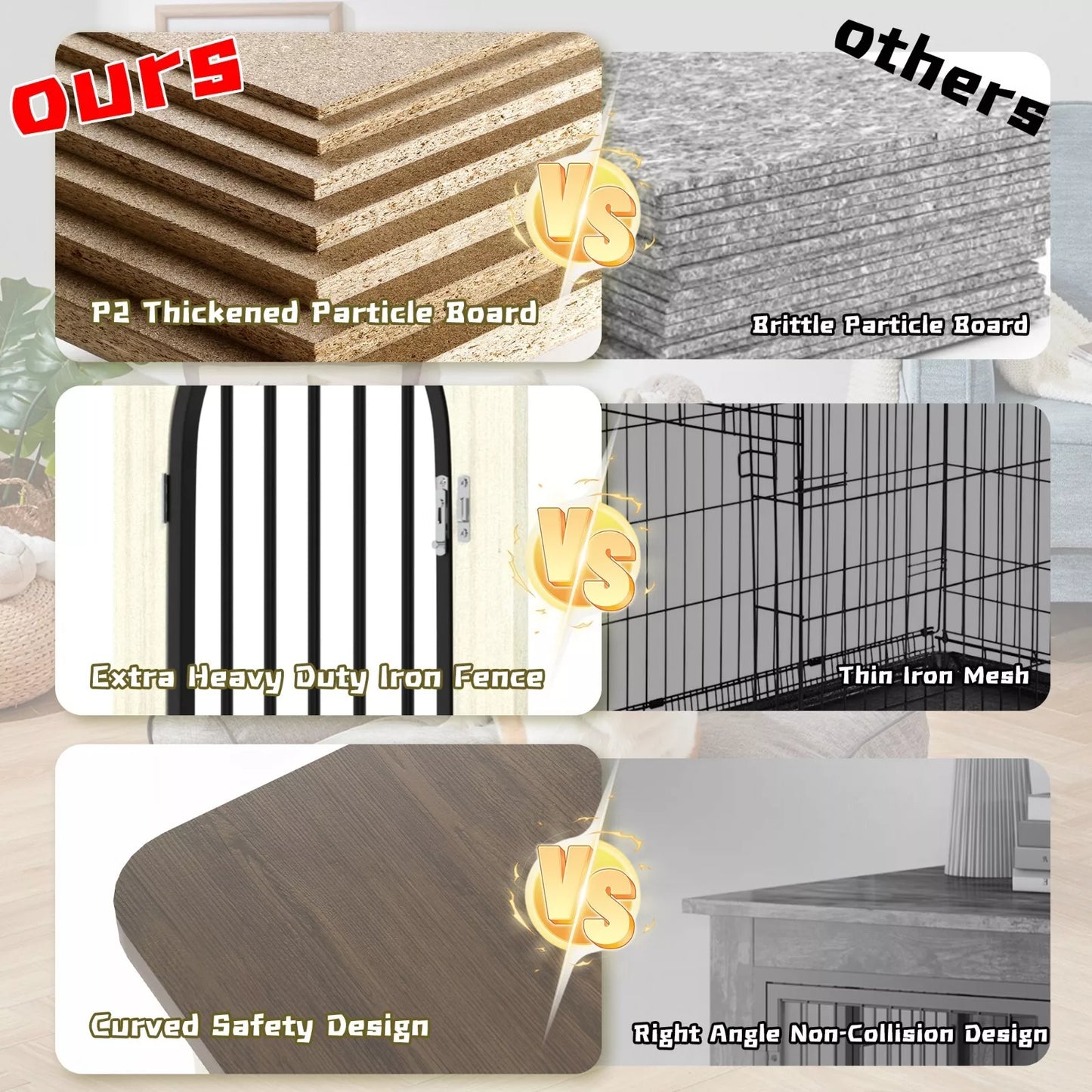 70.9" Hickman Double Dog Crate Furniture For 2 Dogs