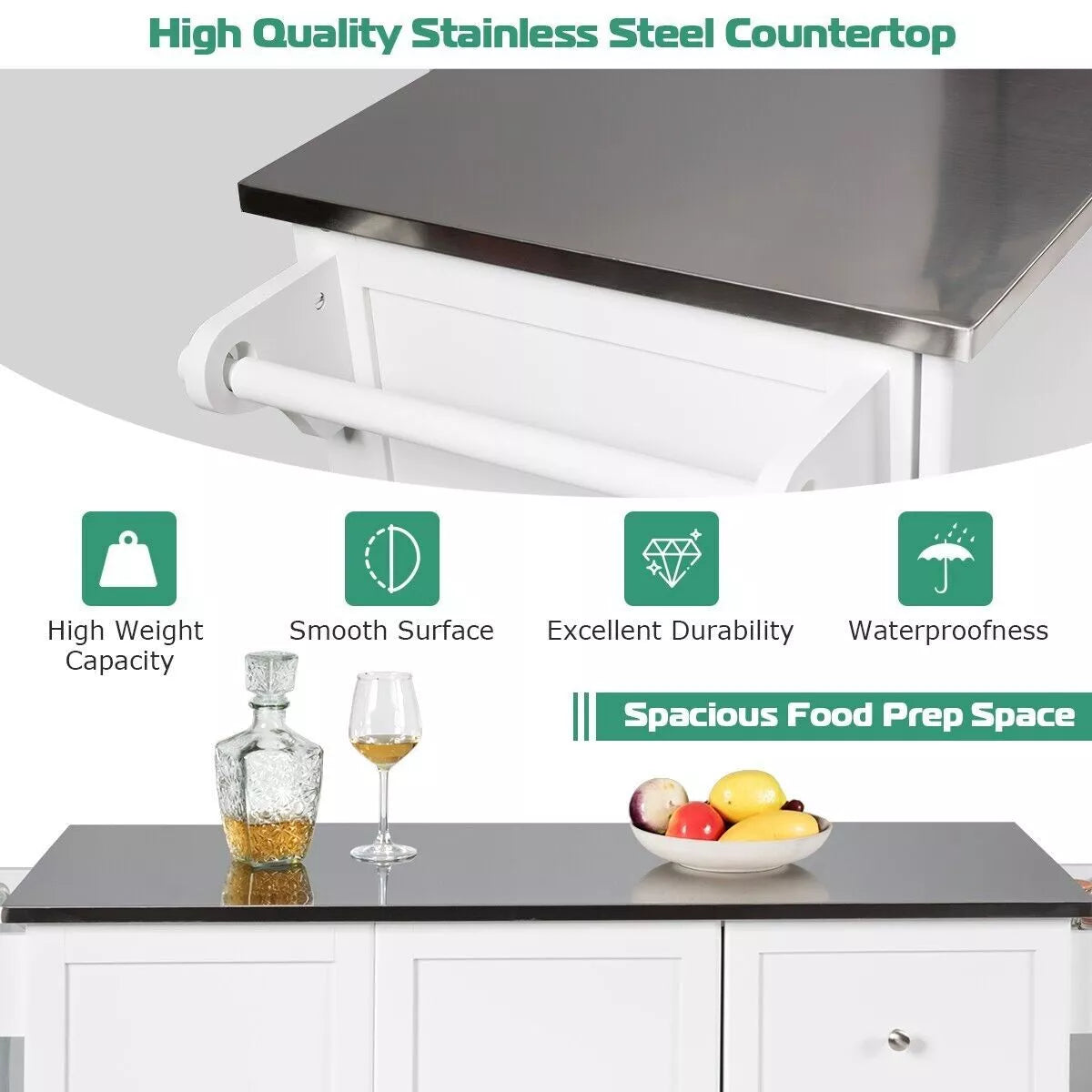 Hardy Kitchen Island With Wheels & Seating