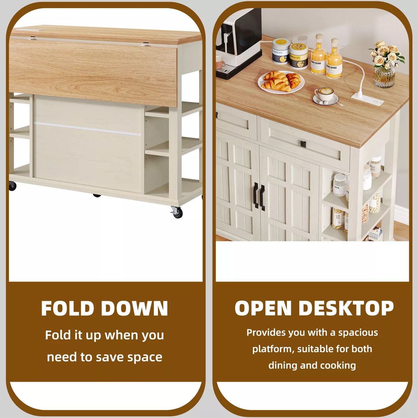 Max Rolling Drop Leaf Kitchen Island Cart