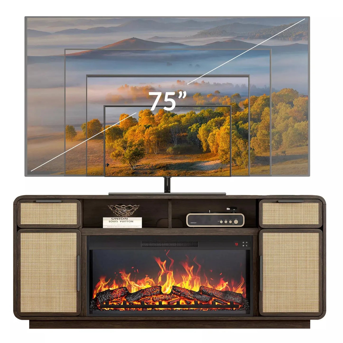 Case Mid Century Rattan Fireplace TV Stand (Up to 75") Canva Home