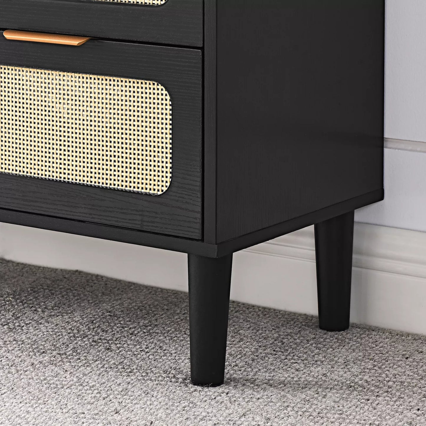 Zain Rattan Black Small 3 Drawer Chest Dresser