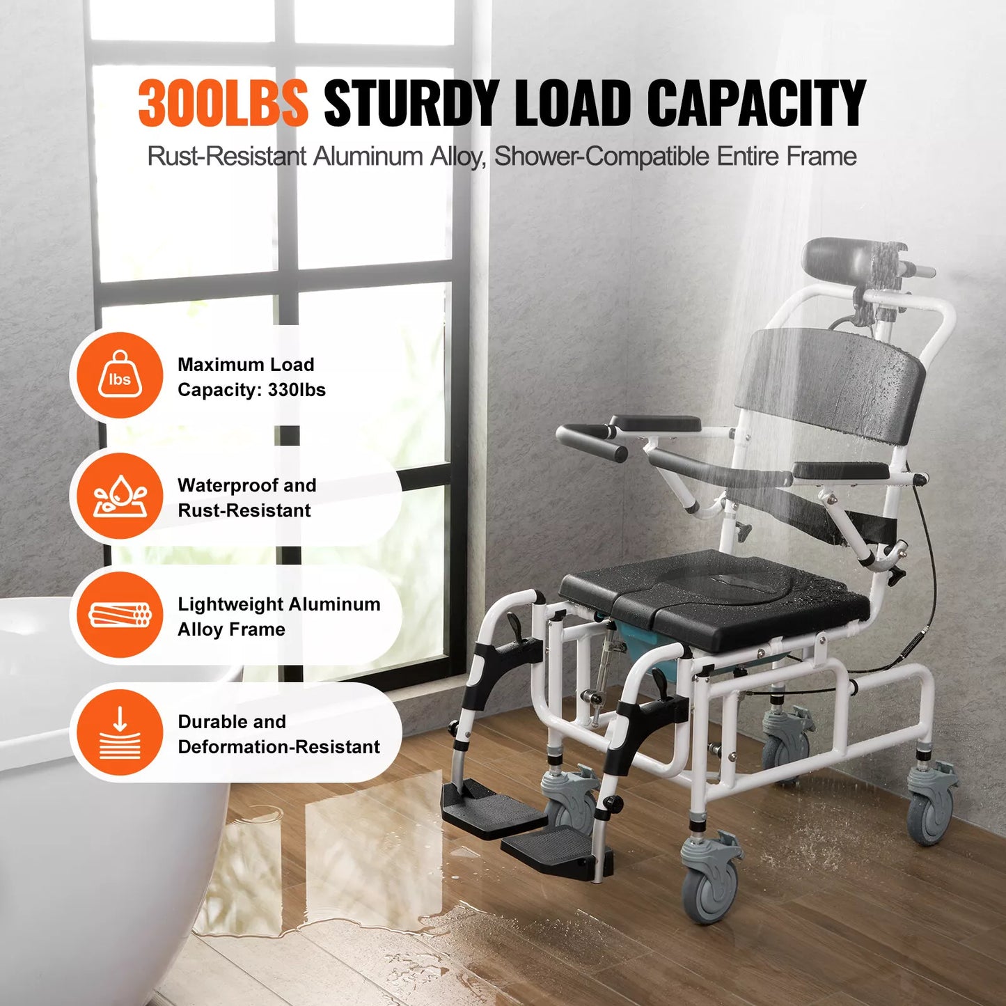 Carroll Elderly Shower Commode Wheelchair