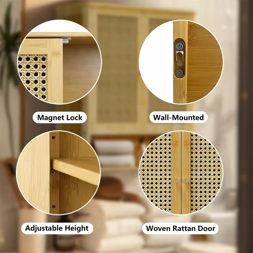 Rattan Wall Mounted Bathroom Cabinet