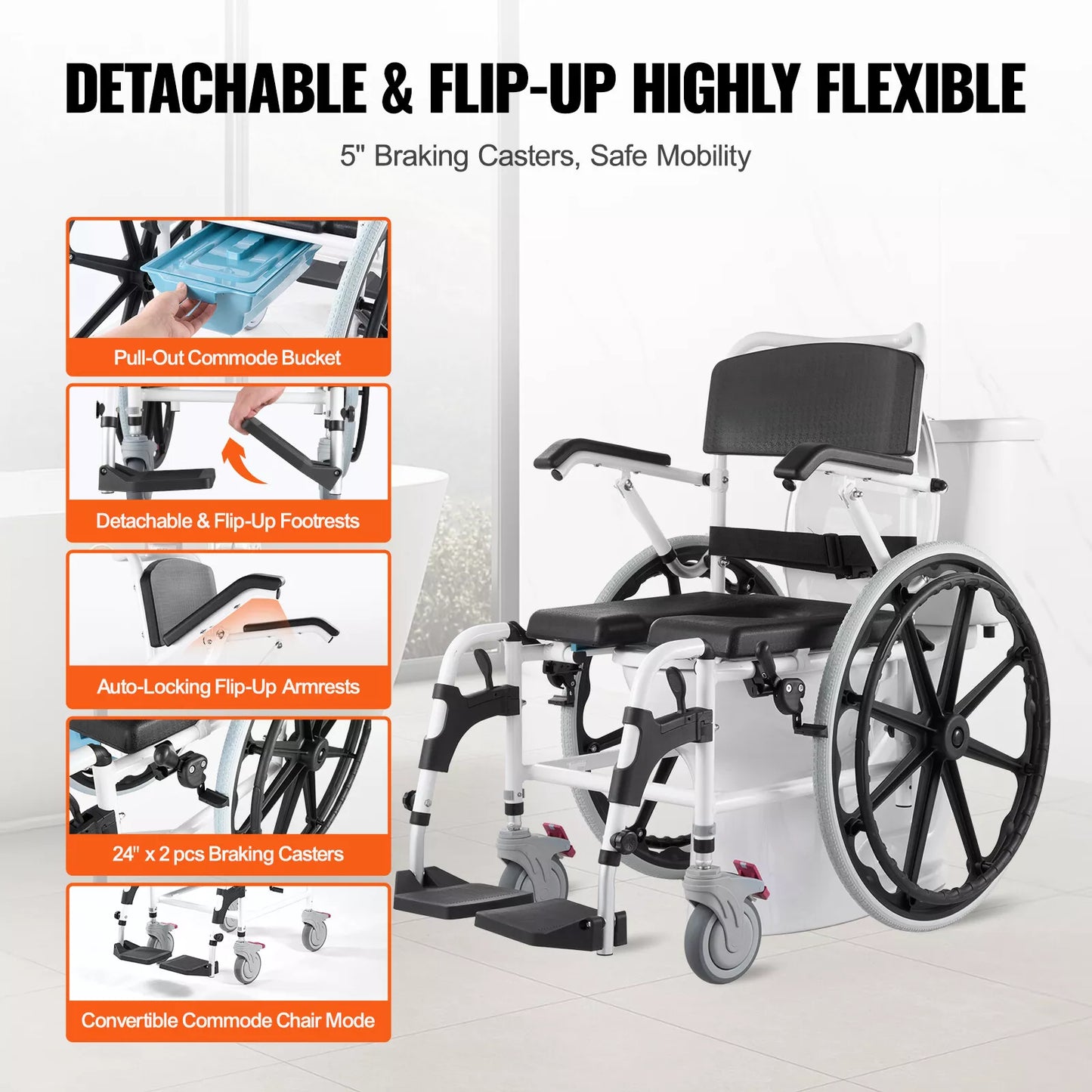 Barney Elderly Shower Commode Wheelchair