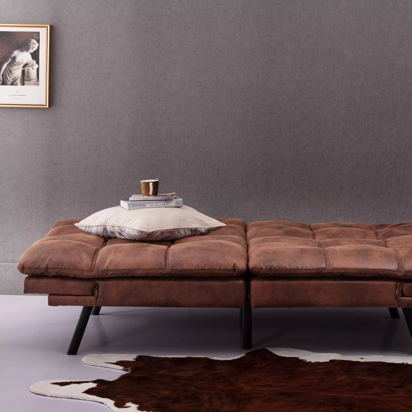Vintage Leather Convertible Futon Sofa Bed