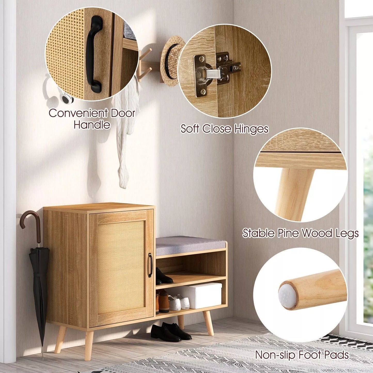 Rattan Hallway Shoe Storage Bench