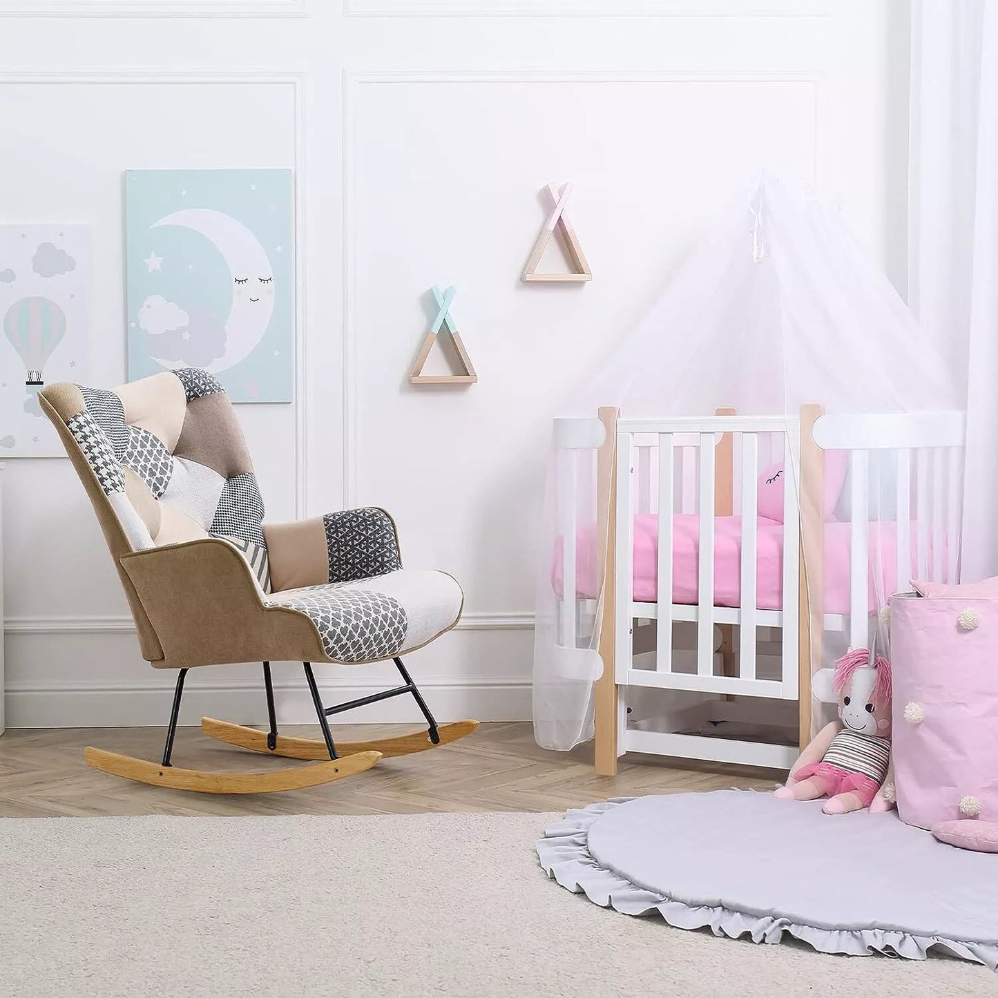 Nursery Modern Cushioned Rocking Armchair