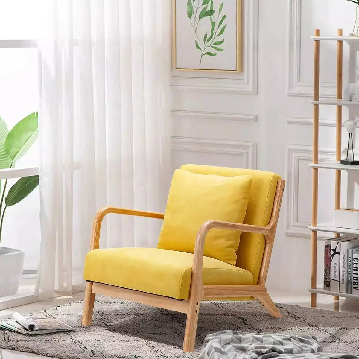 Frazer Linen Mid Century Accent Armchair Canva Home