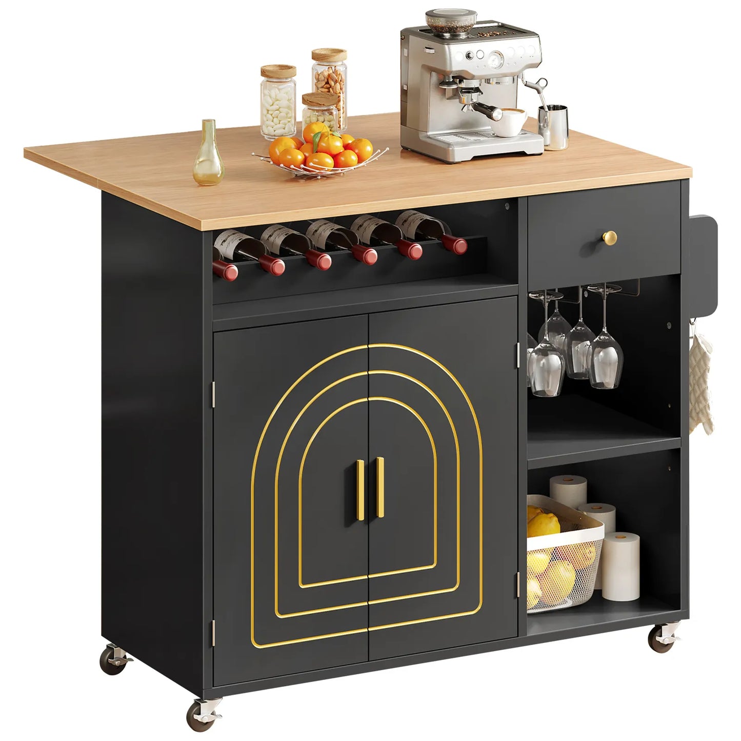Grover Rolling Drop Leaf Kitchen Island Cart