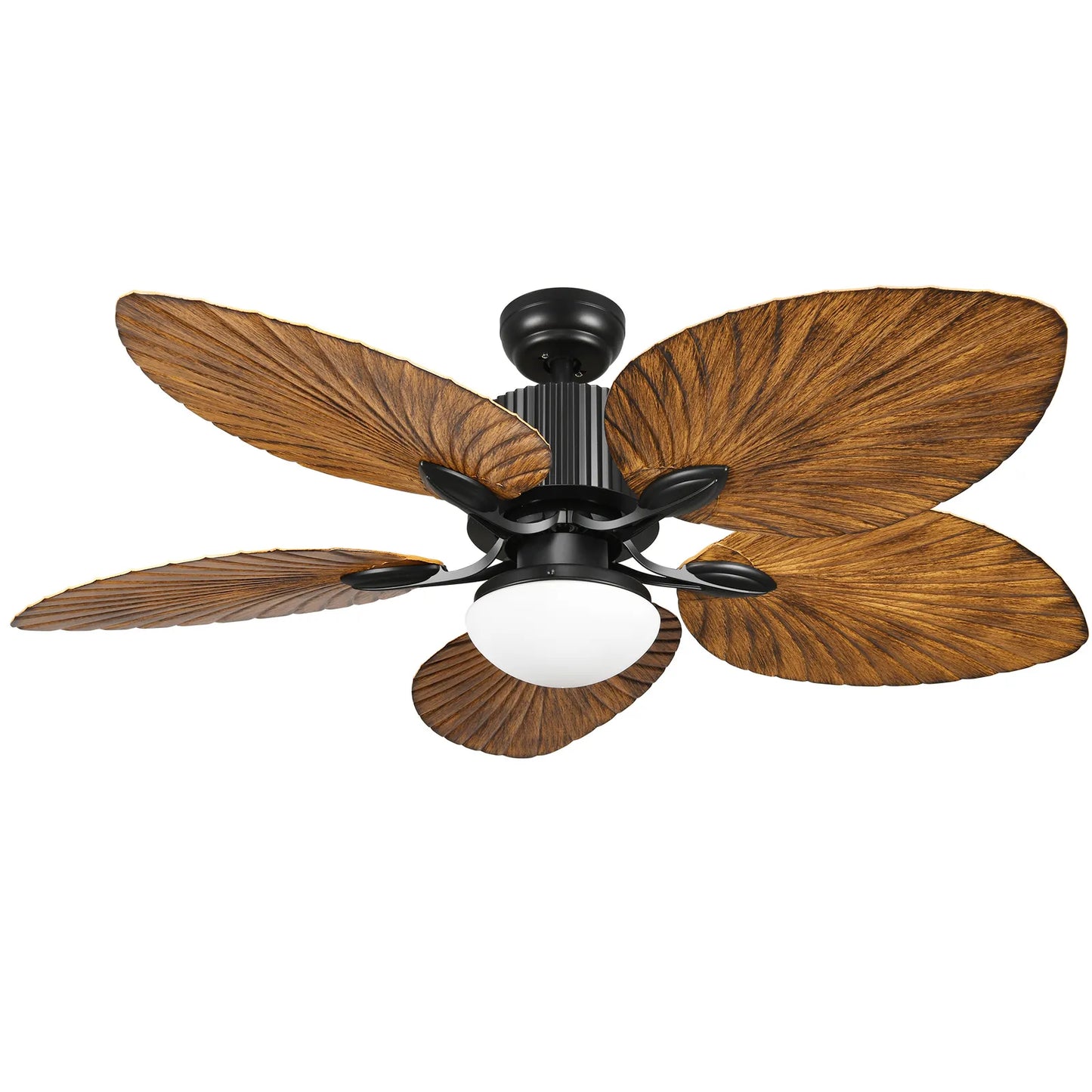 Walnut Palm Leaf Ceiling Fan With Light & Remote