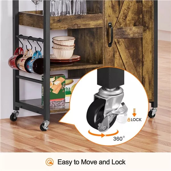 Dunn Rustic Rolling Kitchen Island Cart