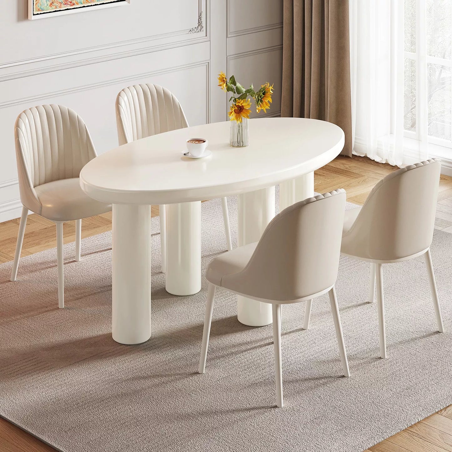 Luna Oval Modern Dining Table Set For 4