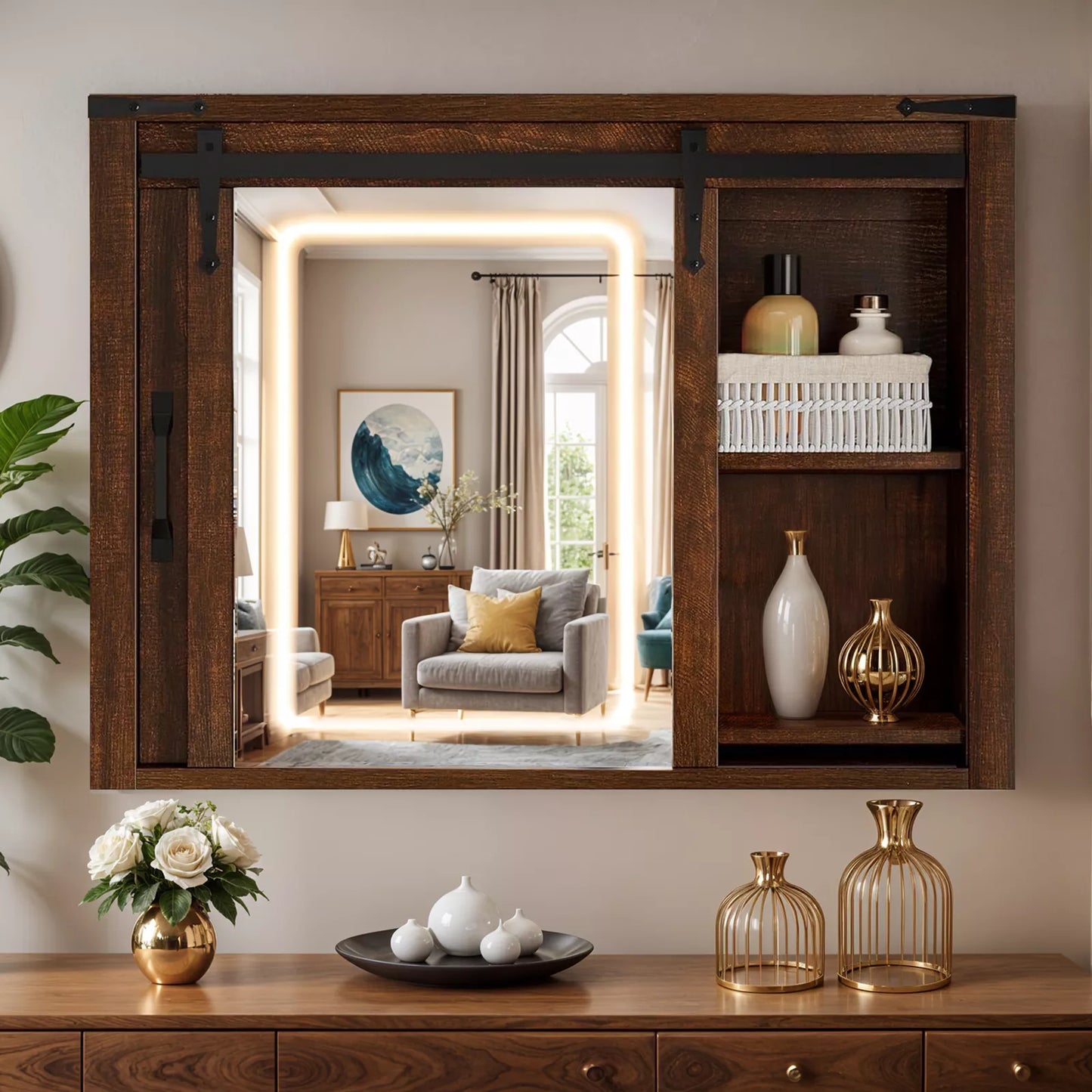 Seth Farmhouse Wall Mount Lighted Medicine Cabinet