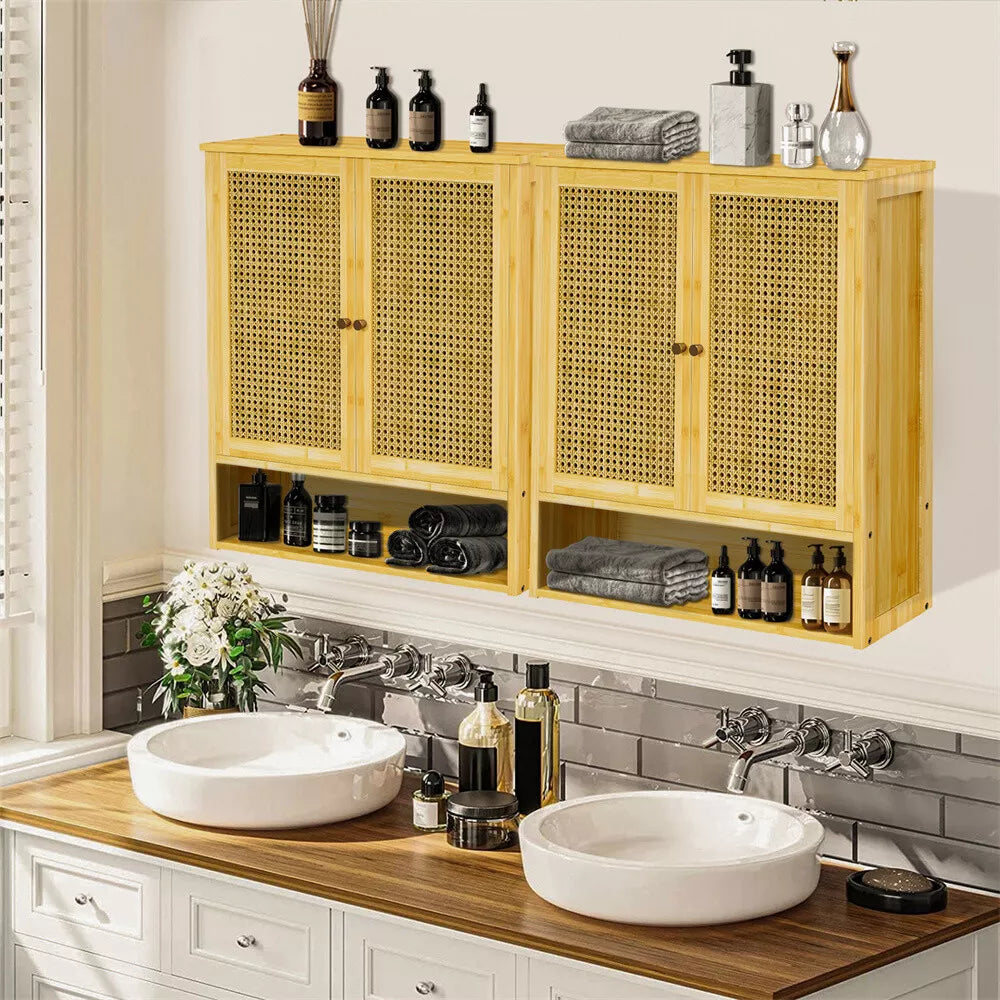 Rattan Wall Mounted Bathroom Cabinet