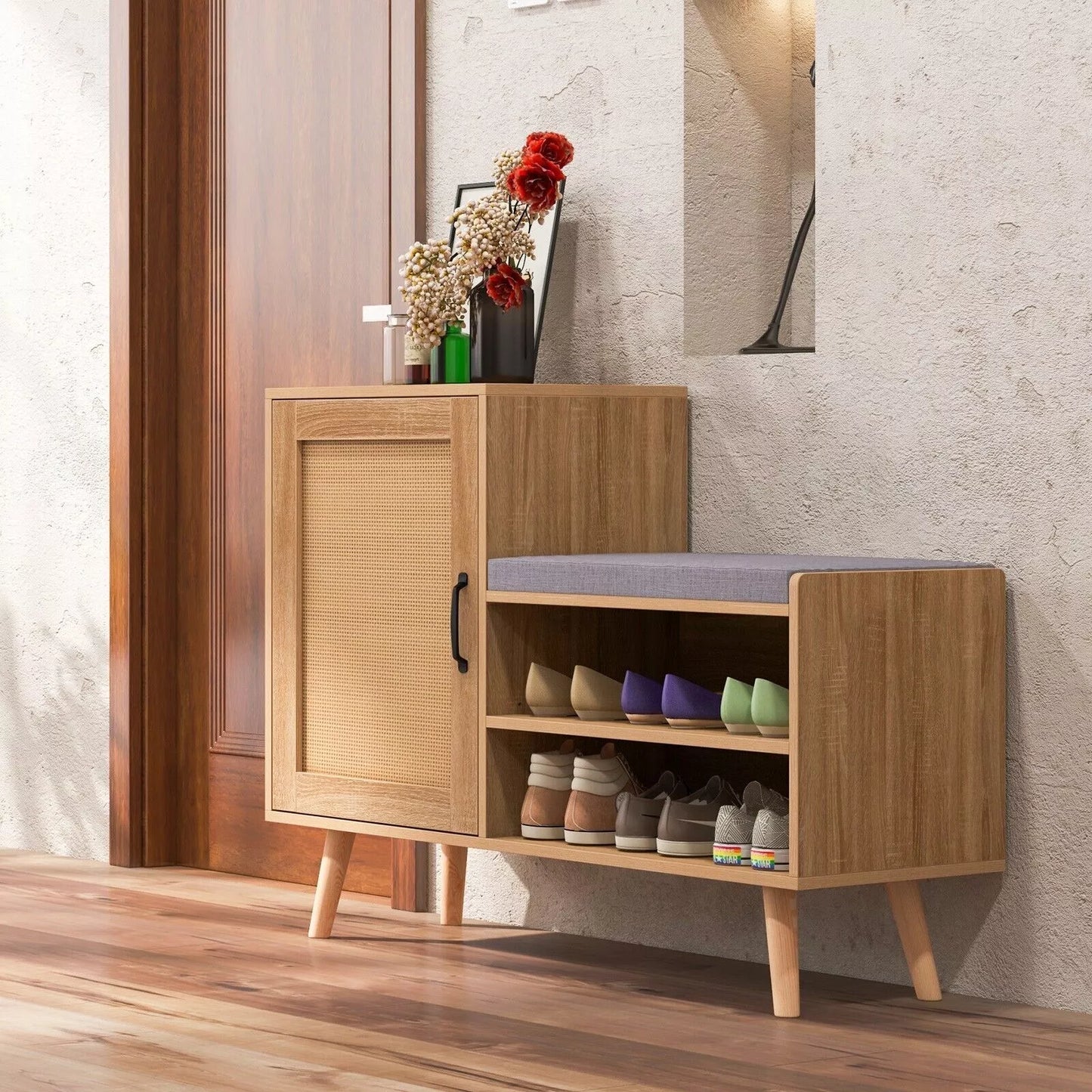 Rattan Hallway Shoe Storage Bench