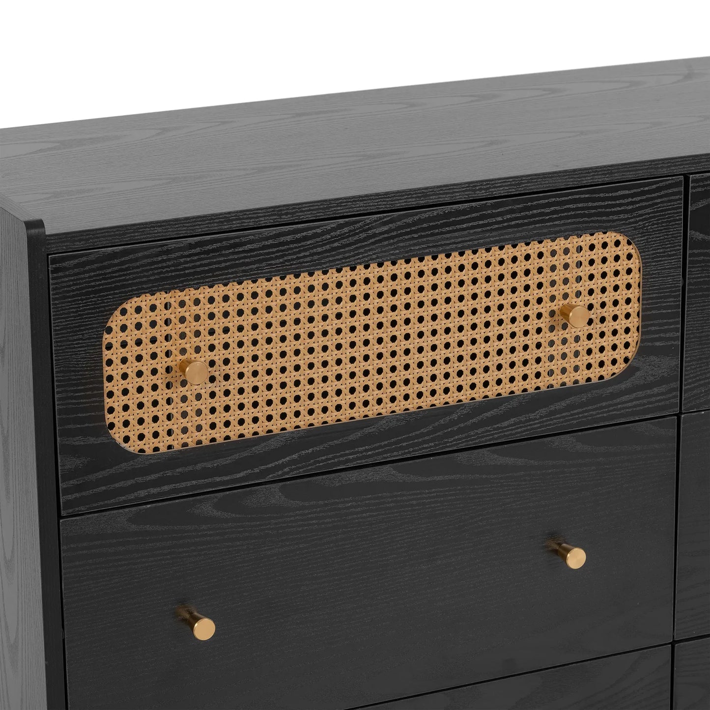 Ela Rattan Black 6 Drawer Chest Dresser