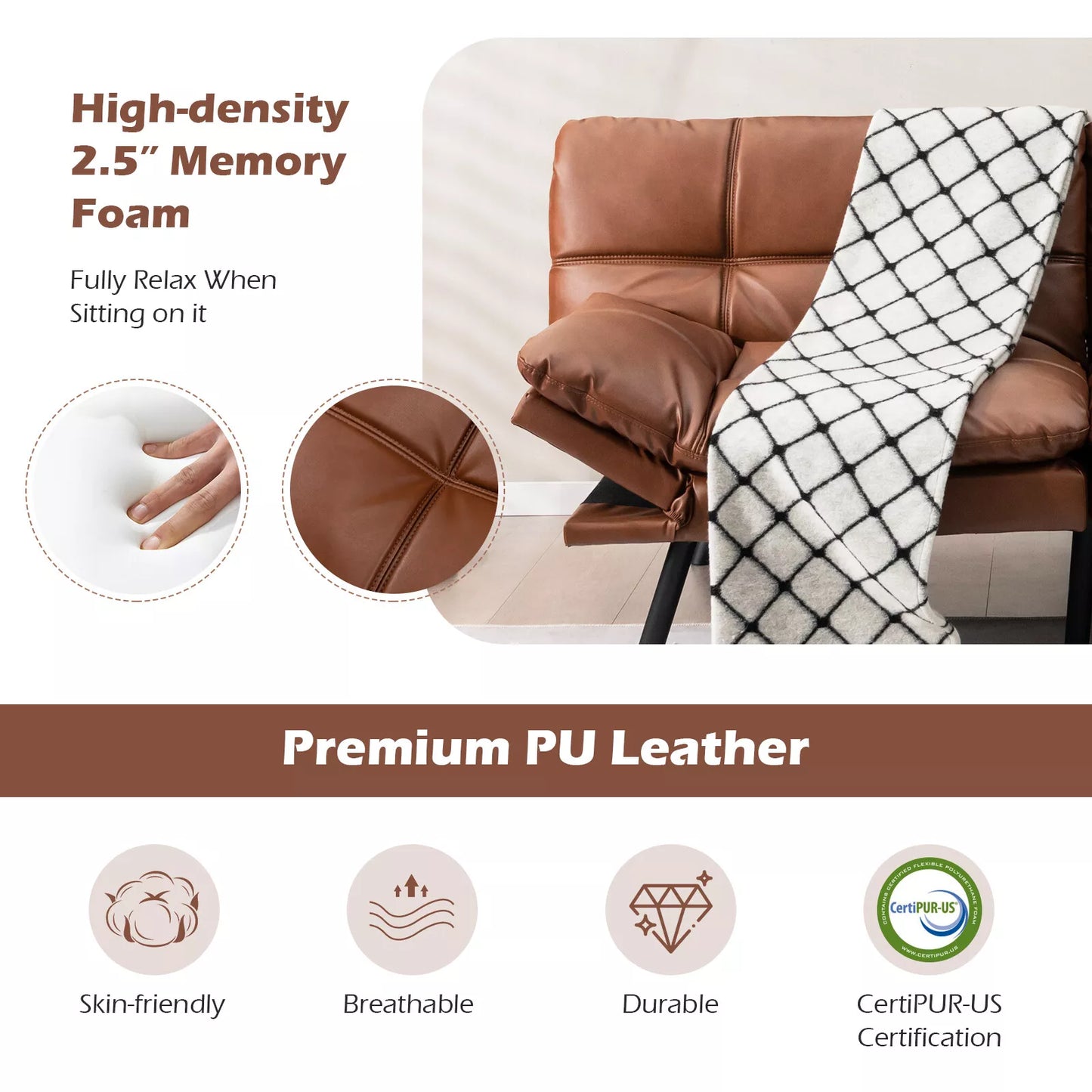 Leather Memory Foam Convertible Futon Sofa Bed