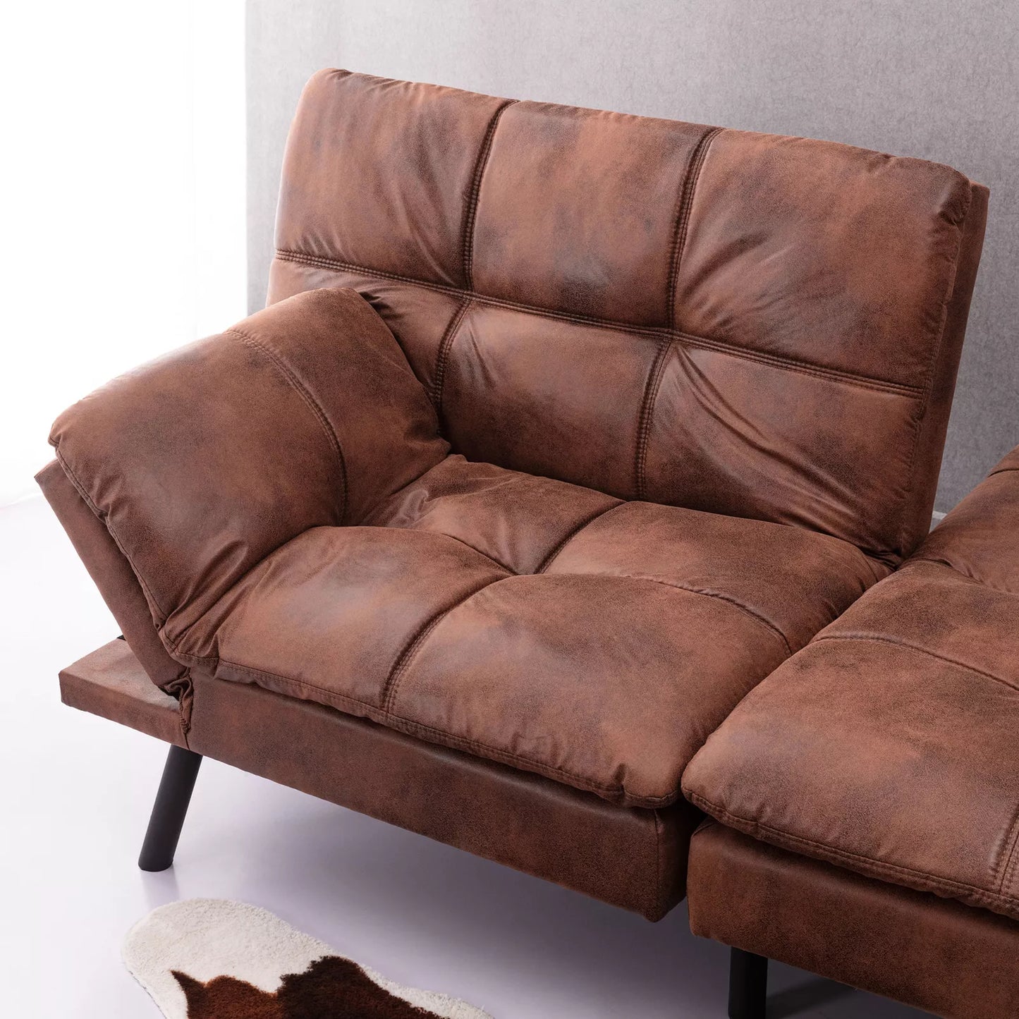 Vintage Leather Convertible Futon Sofa Bed