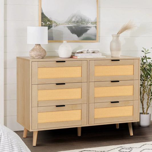Rush Rattan 6 Drawer Chest Dresser