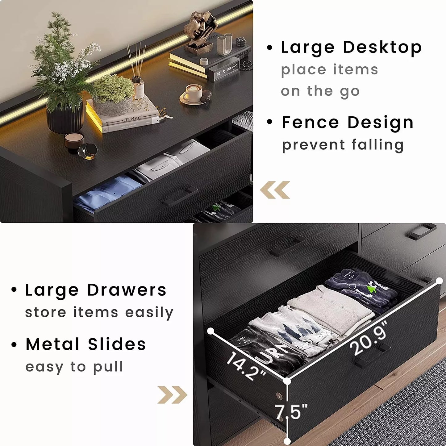 LED Modern 6 Drawer Chest Dresser