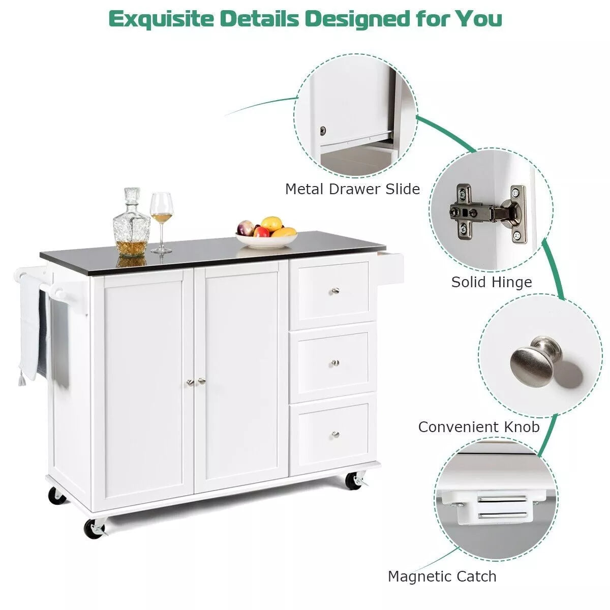 Hardy Kitchen Island With Wheels & Seating