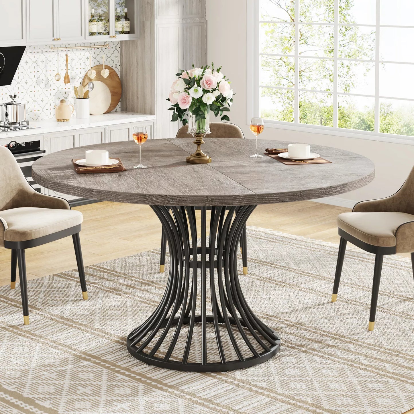Cole Round Rustic Farmhouse Dining Table For 4