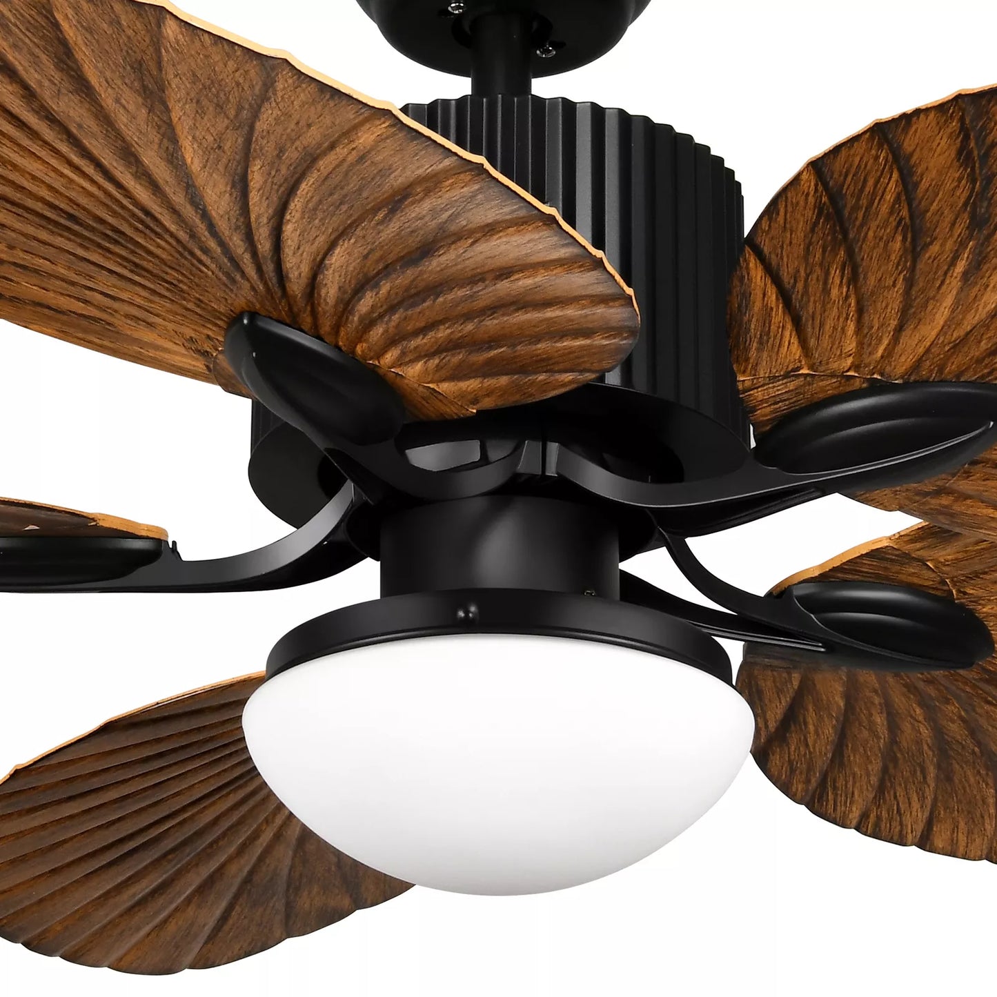 Walnut Palm Leaf Ceiling Fan With Light & Remote