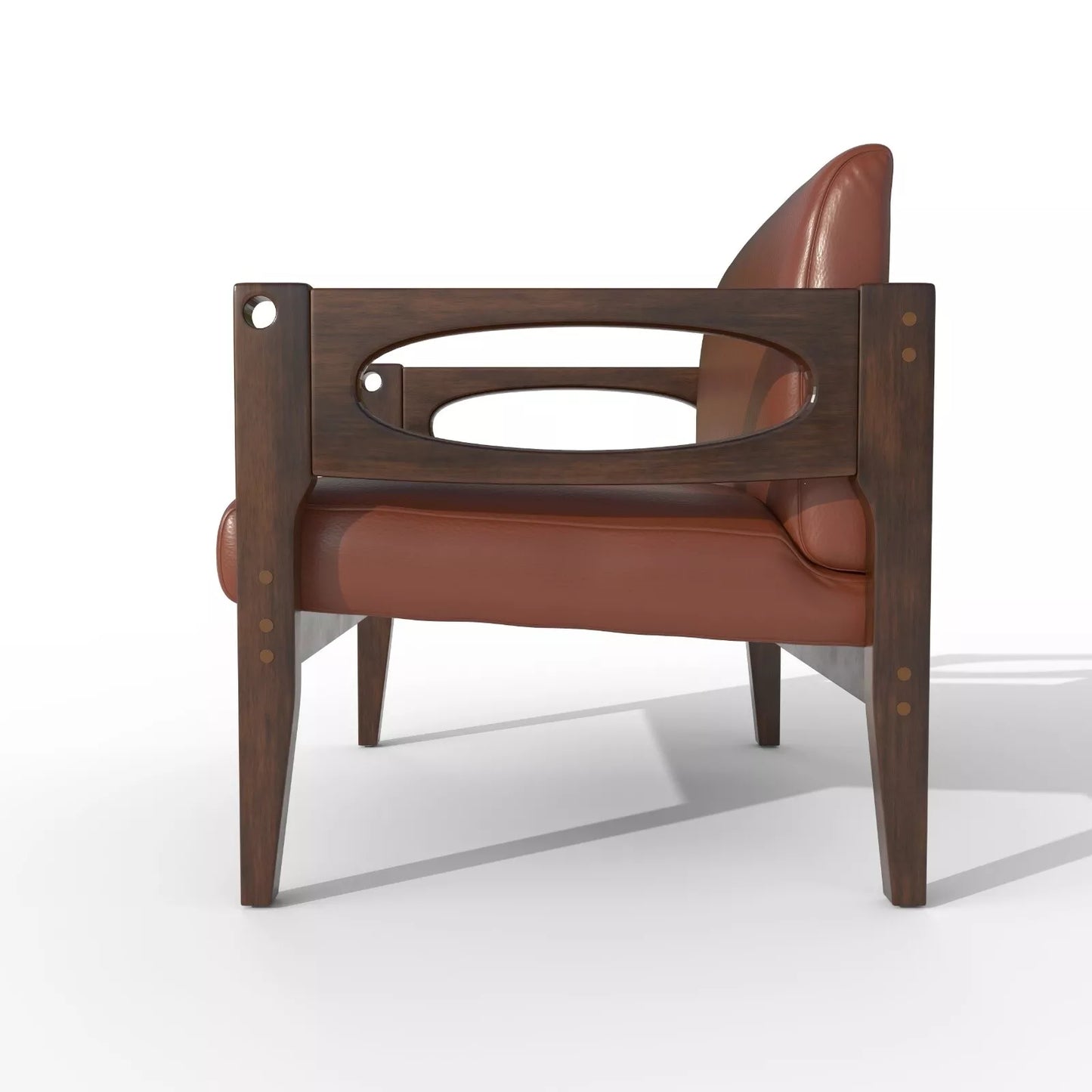 Brown Leather Mid Century Accent Armchair