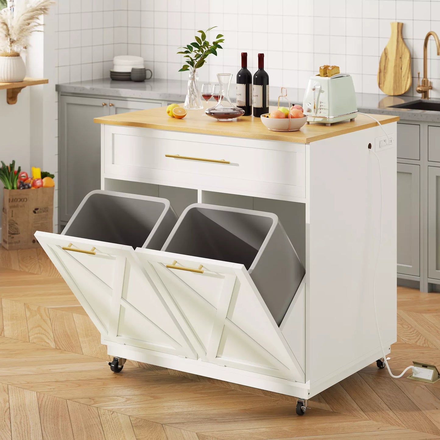 Aoife Dual Kitchen Trash Can Cabinet
