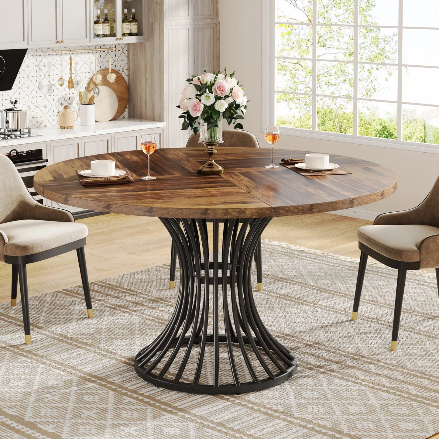 Cole Round Rustic Farmhouse Dining Table For 4