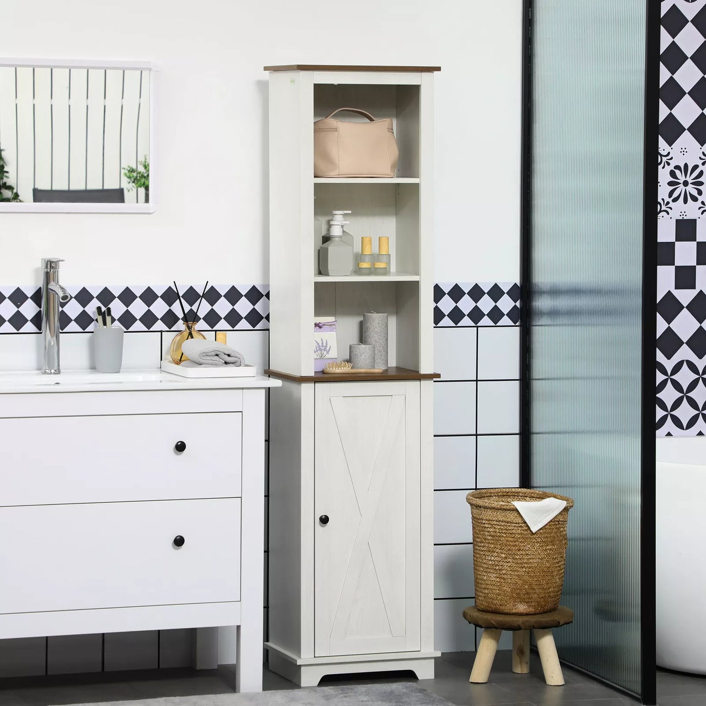 Farmhouse Freestanding Bathroom Linen Cabinet