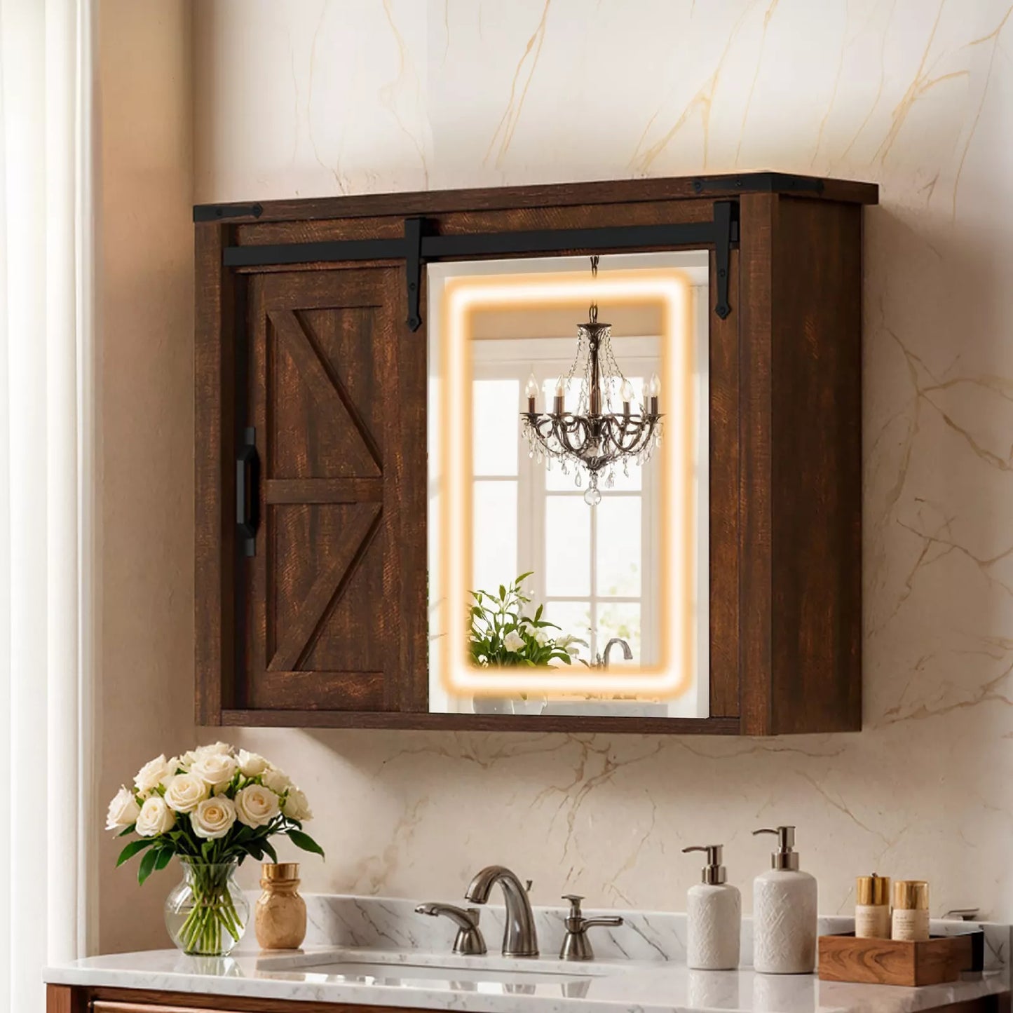 Seth Farmhouse Wall Mount Lighted Medicine Cabinet