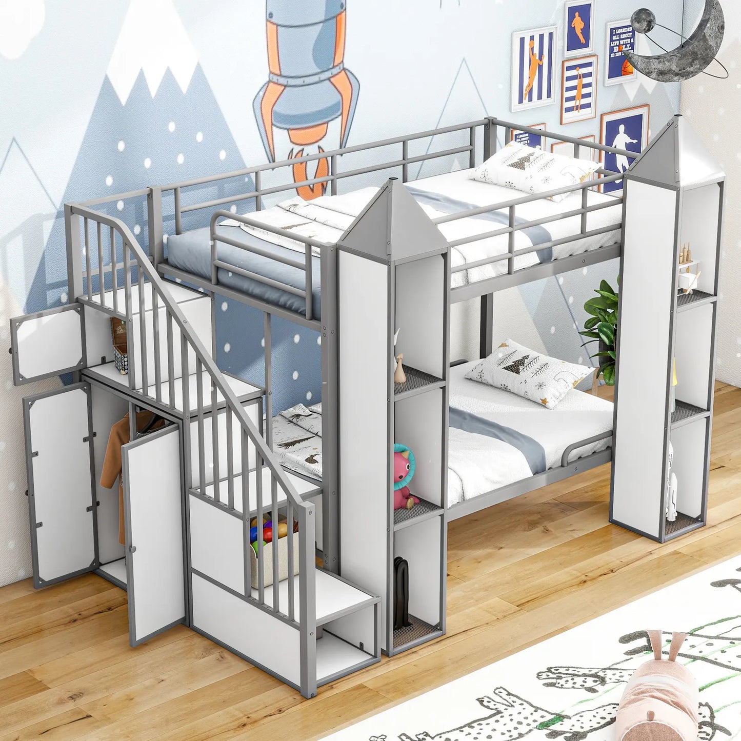 Moody Twin Over Twin Kids Bunk Bed With Stairs