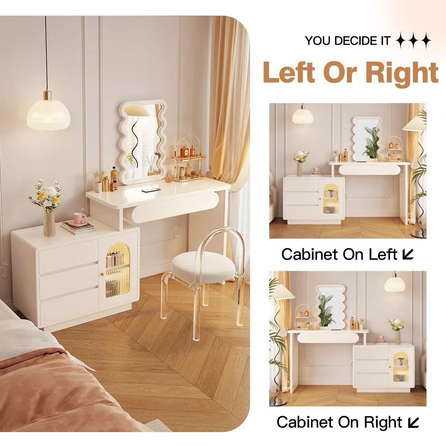 Coffey Vanity Makeup Desk w/ Mirror & Lights Canva Home