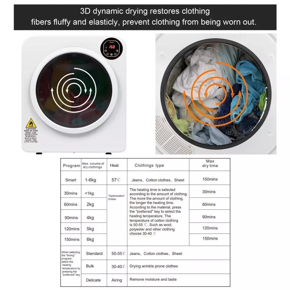 13.2lbs Portable Tumble Dryer Machine