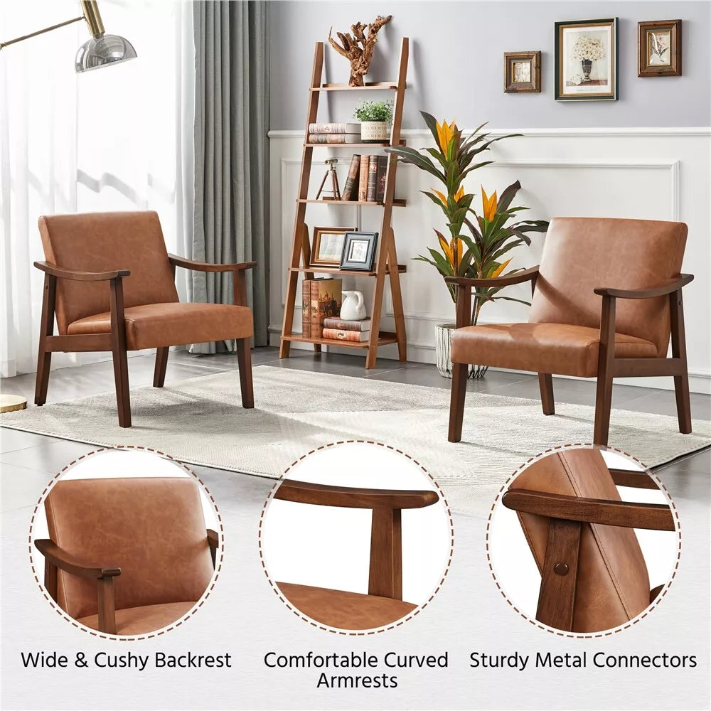 Nia Leather Mid Century Accent Armchair