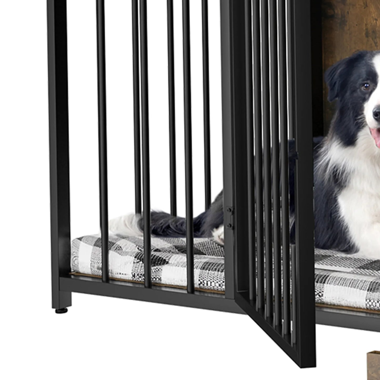 95.2" Rustic Double Dog Crate Furniture For 2 Dogs With Bowl