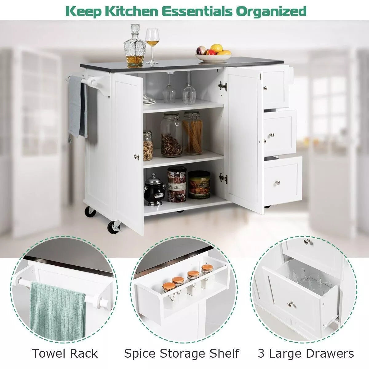 Hardy Kitchen Island With Wheels & Seating